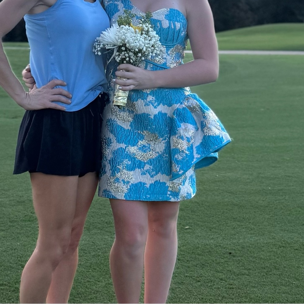 Elegant Blue Floral HOCO dress